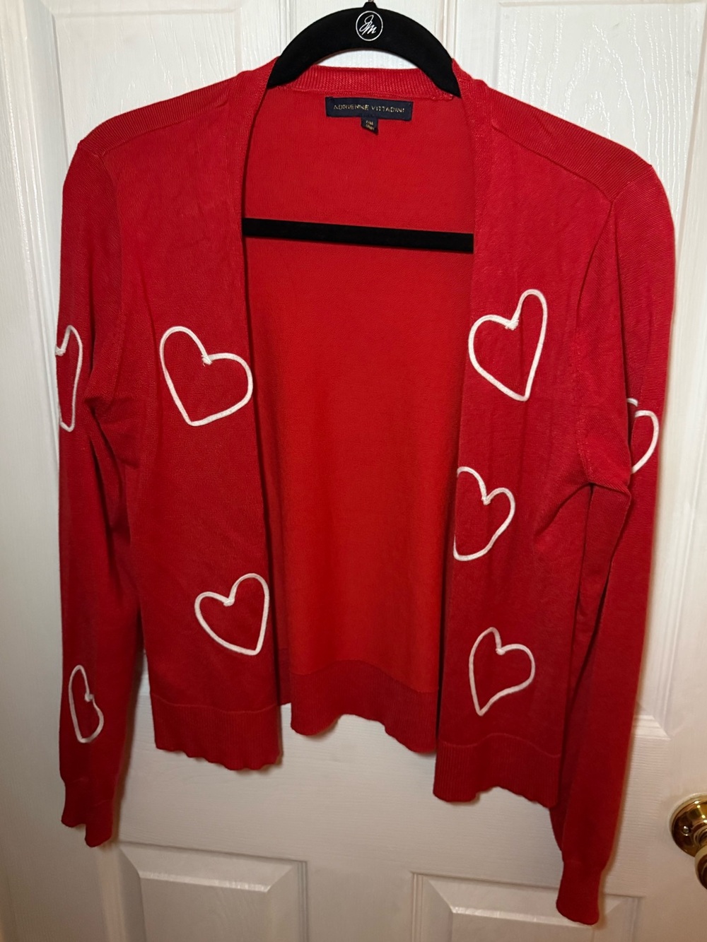 Adrienne Vittadini Red Open Heart Cardigan with White Heart Accents